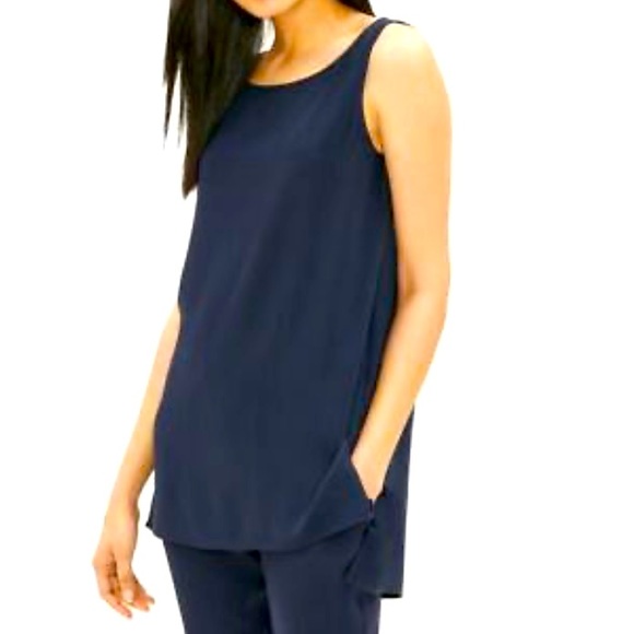 Eileen Fisher Tops - EILEEN FISHER SYSTEM SILK GEORGETTE CREPE BATEAU NECK SHELL, NWOT